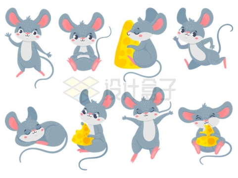 8款可爱的卡通小老鼠吃奶酪1120713矢量图片免抠素材
