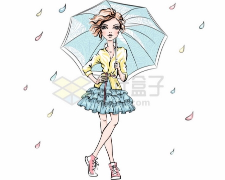 卡通美少女撑着雨伞摆着pose时尚女孩210856png图片素材