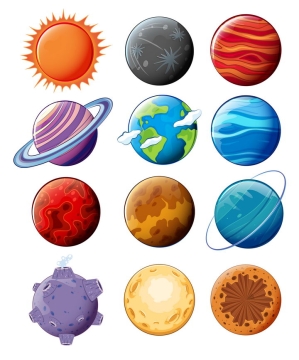 12款卡通风格太阳系八大行星天文科普图片免抠素材