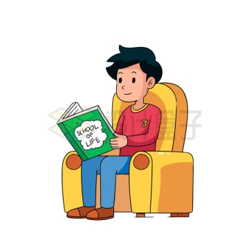 坐在沙发上看书的卡通男孩3397462矢量图片免抠素材