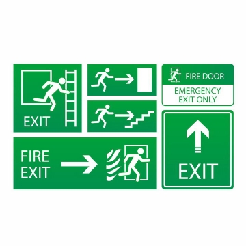 火灾绿色安全逃生出口标志指示牌png图片免抠矢量素材