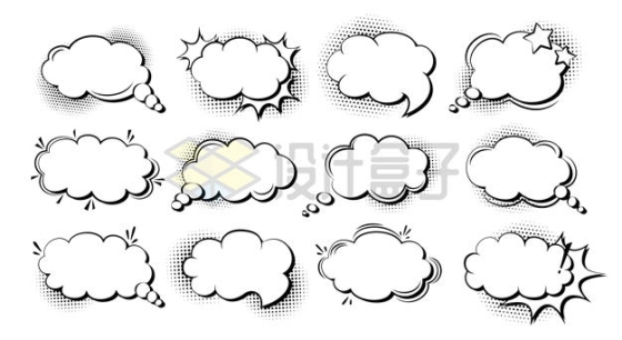 12款漫画风格线条云朵对话框文本框5504473矢量图片免抠素材