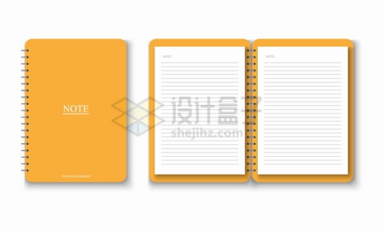 黄色封面的笔记本打开的记事本png图片素材