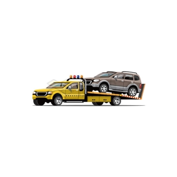 黄色拖车救援车驮着一辆褐色故障SUV9859950矢量图片免抠素材