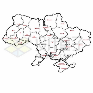黑色线条乌克兰行政地图7390645矢量图片免抠素材