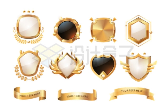 各种金色描边水晶玻璃风格空白徽章和横幅8919468矢量图片免抠素材