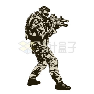 举着步枪瞄准的特种部队士兵手绘插画7306653矢量图片免抠素材