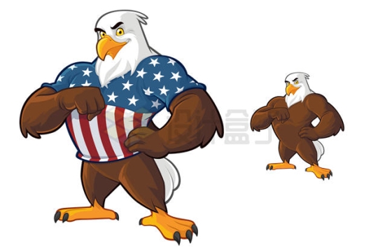 身穿美国国旗图案的卡通白头鹰强壮的老鹰9630529矢量图片免抠素材