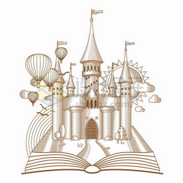 打开童话书书本上的城堡插画738224png矢量图片素材