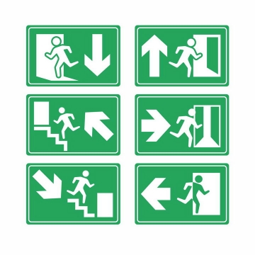 6款绿色安全紧急逃生出口标志指示牌png图片免抠矢量素材