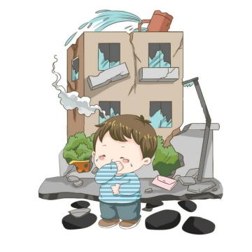 地震造成房屋倒塌哭泣的卡通小男孩手绘插画4504112矢量图片免抠素材免费下载