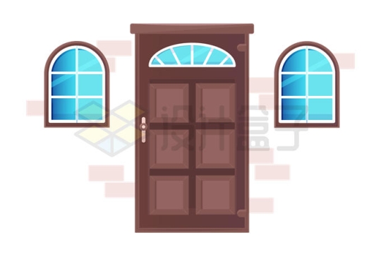 褐色卡通大门和窗户3511226矢量图片免抠素材