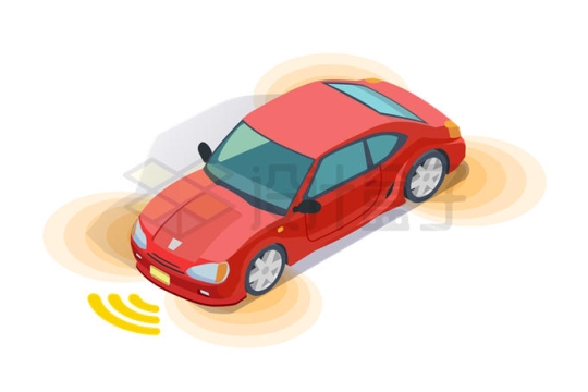 2.5D风格红色智能汽车自动驾驶汽车的信号6379014矢量图片免抠素材