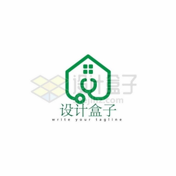 绿色听诊器房屋创意医疗logo标志设计6328429矢量图片免抠素材