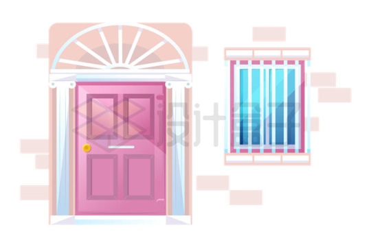 粉色卡通大门和窗户1885222矢量图片免抠素材
