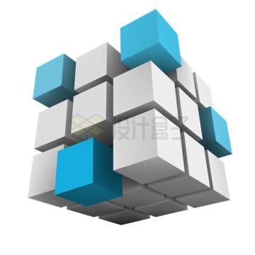 3D风格灰色蓝色立方体立方块组成的三维模型9099337矢量图片免抠素材