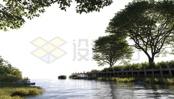 沼泽湿地河流两岸的灌木丛大树风景3947023PSD免抠图片素材