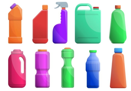 10款各种颜色和造型的洗衣液洗涤剂瓶子图片免抠素材