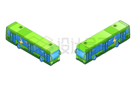 2.5D风格2个角度的绿色公交车大客车4351063矢量图片免抠素材