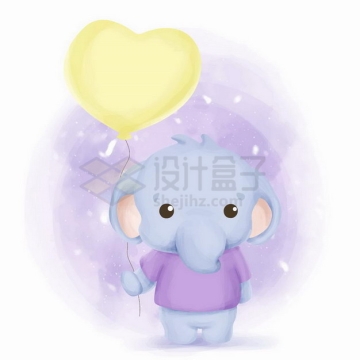 超可爱卡通小象拿着黄色心形气球png图片免抠矢量素材
