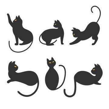 6款黄色眼睛的可爱卡通黑猫黑色猫咪图案png图片免抠矢量素材