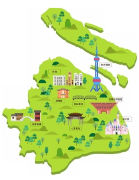 绿色卡通上海市旅游地图2023927免抠图片素材