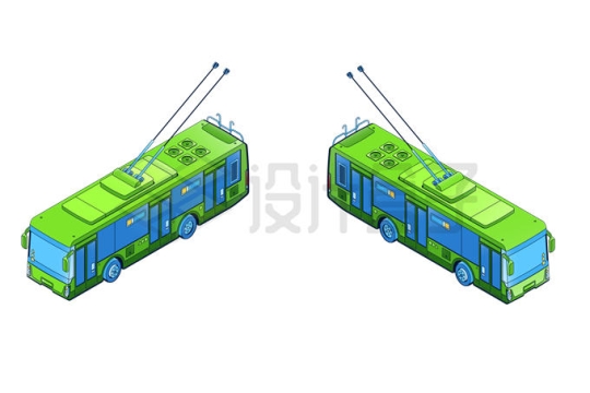 2.5D风格绿色电车公交车6053735矢量图片免抠素材