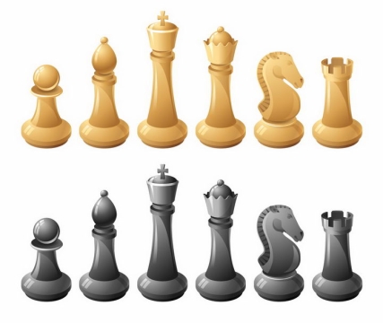 立体风格黄色和黑色国际象棋棋子png图片免抠矢量素材