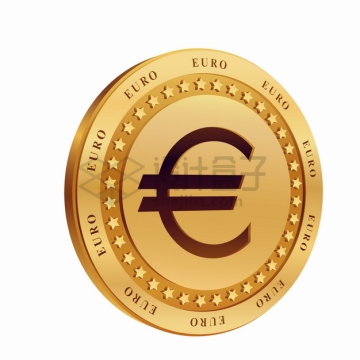 3D立体印有欧元符号的金币硬币png图片素材