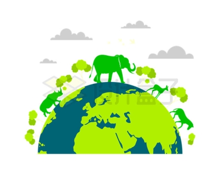 半个地球上的大象犀牛等野生动物剪影国际生物多样性日插画4199706矢量图片免抠素材