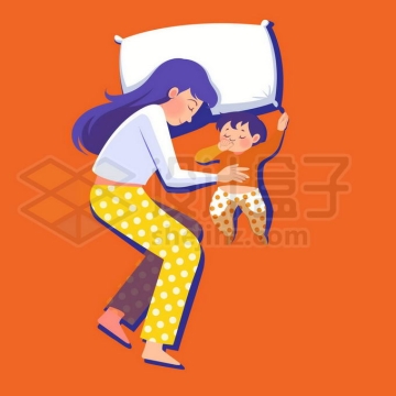 卡通妈妈和宝宝一起睡觉母亲节插画9895047矢量图片免抠素材