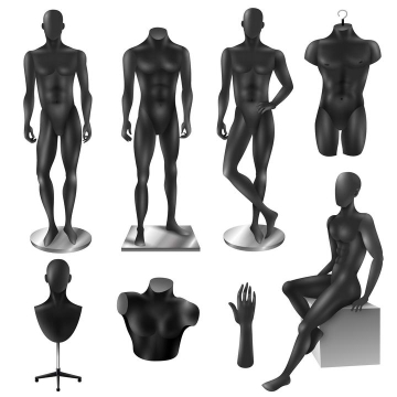 各种各样的黑色塑料男性人体模特模型免扣图片素材