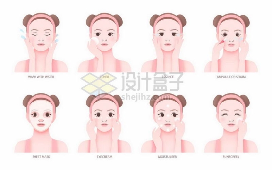  Beautiful girl cleaning facial mask whole process flow chart illustration 2144839 vector picture free material