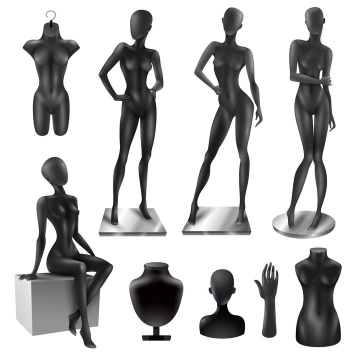 各种各样的黑色塑料女性人体模特模型免扣图片素材