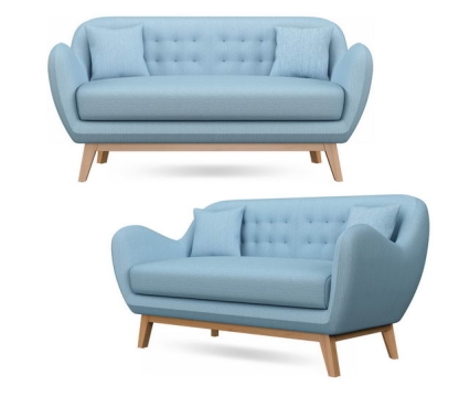 两个不同角度的天蓝色布艺沙发三人沙发6080794免抠图片素材
