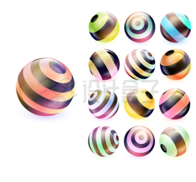 各种条纹状3D小球圆球9057854矢量图片免抠素材