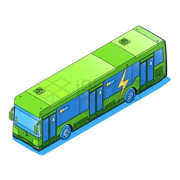 2.5D风格绿色的电动大巴车公共汽车5690533矢量图片免抠素材