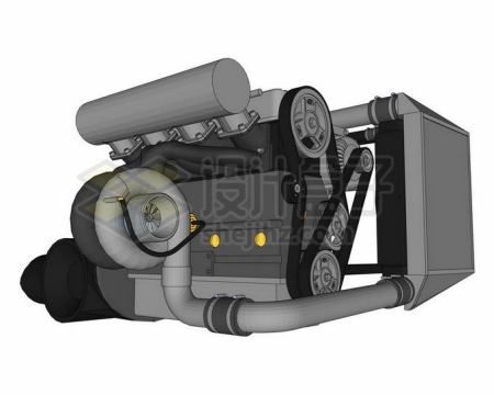 一台汽车发动机带涡轮增压3D模型图4031106矢量图片免抠素材