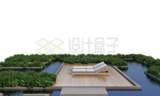 人与自然和谐共处绿色植物装点的休闲游泳池木制平台和躺椅4250773PSD免抠图片素材
