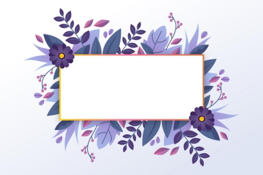  Purple flowers and leaves decorated rectangular box text box picture cut free vector material