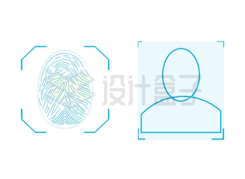 蓝色线条风格指纹识别和人脸识别系统9635032矢量图片免抠素材