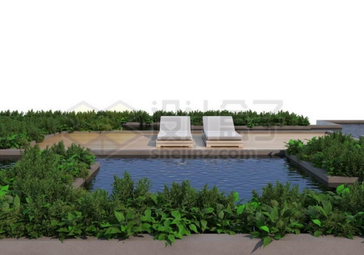 人与自然和谐共处绿色植物装点的休闲游泳池木制平台5432463PSD免抠图片素材