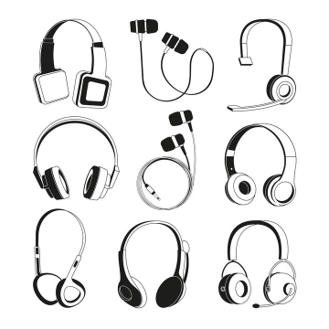 9款黑白色头戴式耳机入耳式耳机图片免抠素材