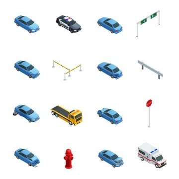 16款2.5D风格各类汽车警车救护车路标交通类图片免扣素材