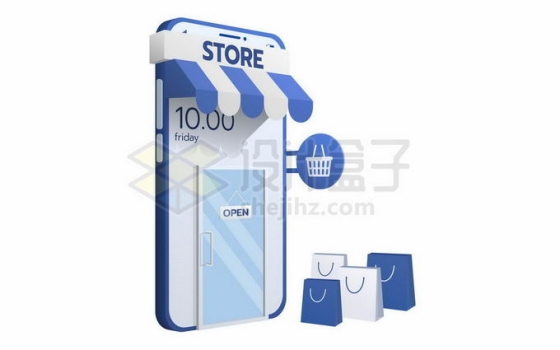3D手机店铺开店购物袋象征了网络购物2035395矢量图片免抠素材