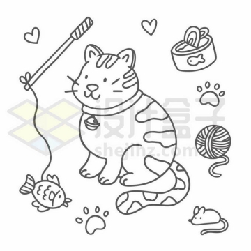 卡通猫咪胖猫和它的玩具宠物猫简笔画7840207矢量图片免抠素材