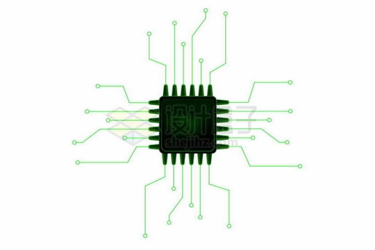 绿色发光的CPU处理器集成电路芯片8137007矢量图片免抠素材