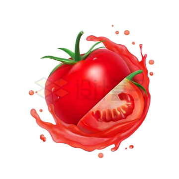 被红色番茄汁包围的西红柿果汁广告效果3430247矢量图片免抠素材