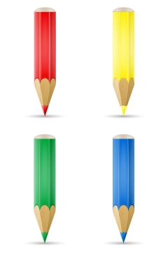 四种颜色的铅笔卡通铅笔画笔学习用品文具免抠矢量图片素材