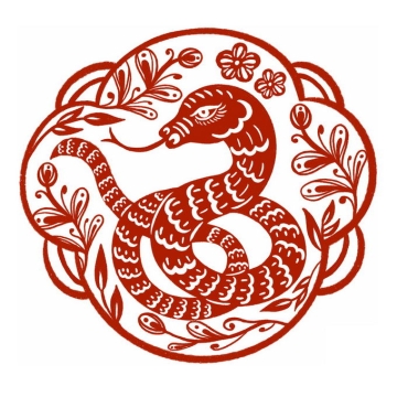 蛇年小蛇图案新年春节红色剪纸2556666免抠图片素材